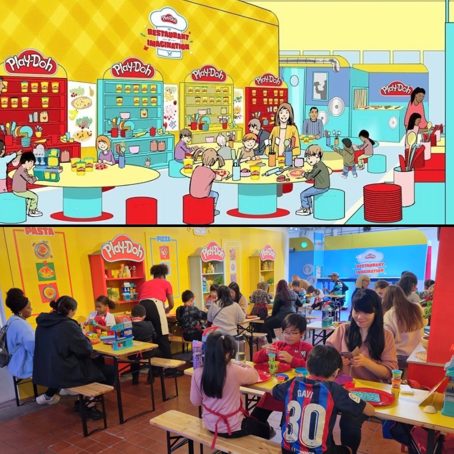 Side by side comparison of concept and the restaurant